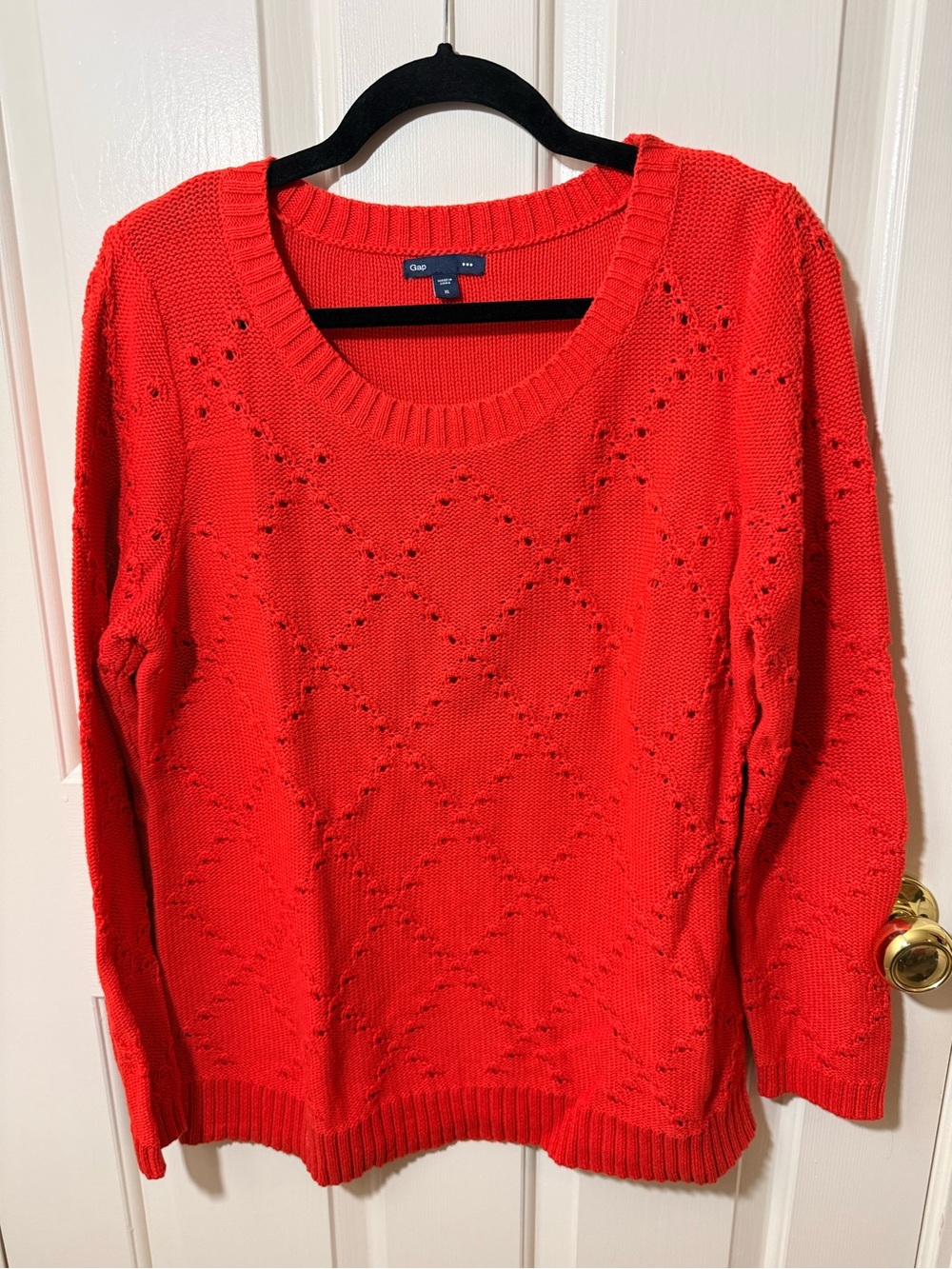 GAP Women's Bright Red Open-Knit Crewneck Sweater
